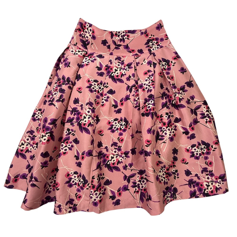 Express Design Studio Skirt Women 2 Pink Floral Pleated Silk A-Line Knee Length‎